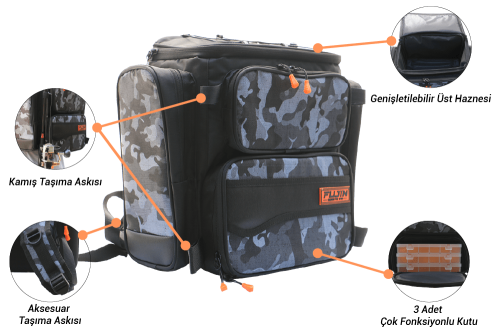 Fujin Black Camo Bag - Balıkçı Sırt Çantası - 7